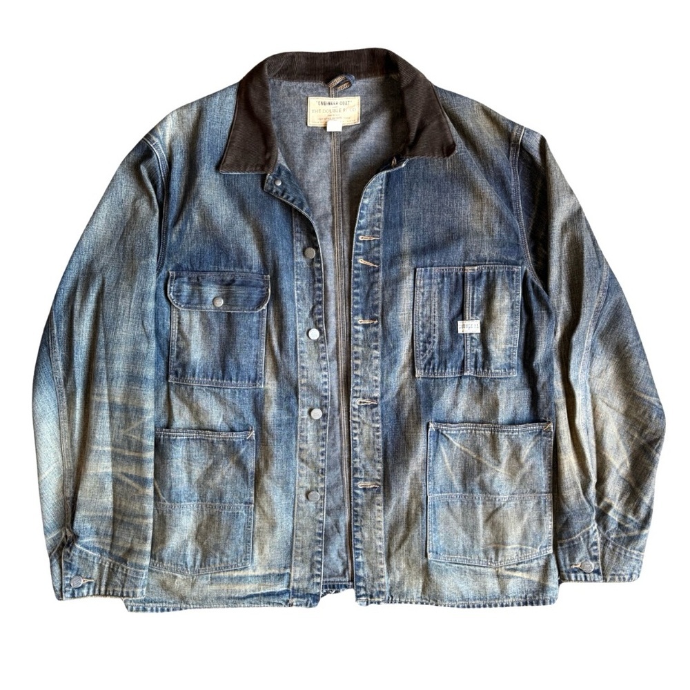 RRL Men's XXL Denim Chore Jacket Corduroy Collar‎ Bluevale Wash Red Cast Pockets